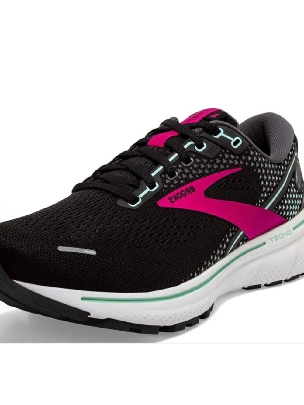 Brooks Women's Running Shoes - Ghost 14 - Black with Pink and Mint Accents